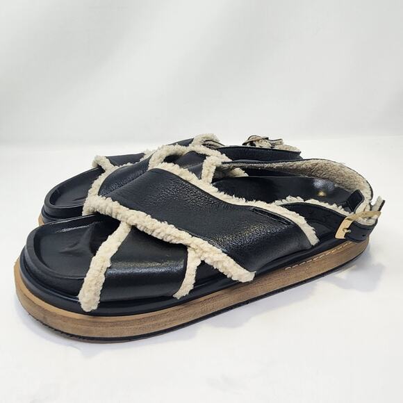 Alohas Marshmallow Black Leather Platform Sandal Women Size 39 US 8 Sherpa Lined - Picture 4 of 9